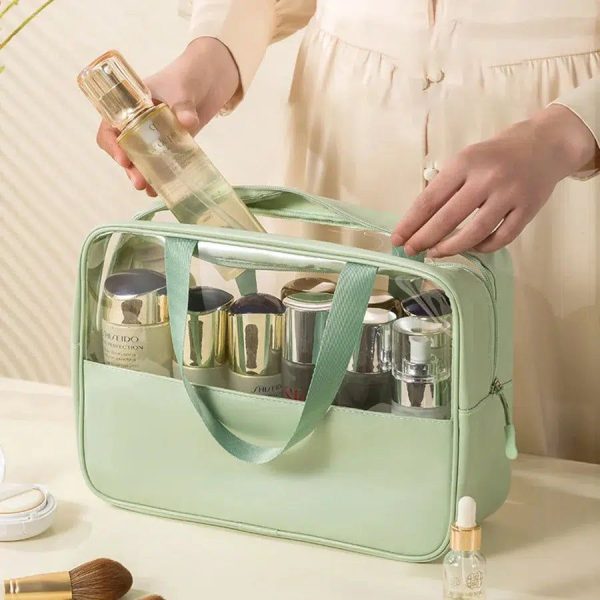 grande trousse de toilette verte transparente femme