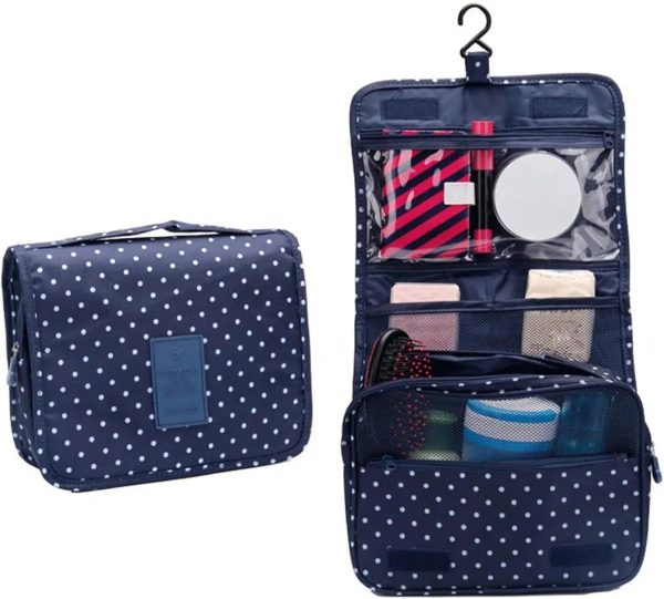 trousse de toilette bleue avec points