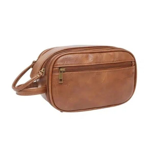 trousse de toilette marron en cuir voyage homme