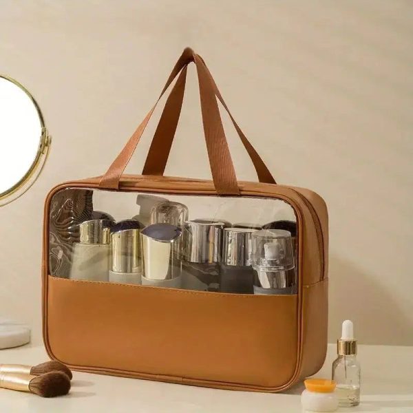 trousse de toilette marron transparente voyage femme