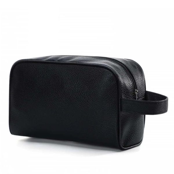 trousse de toilette noire en cuir