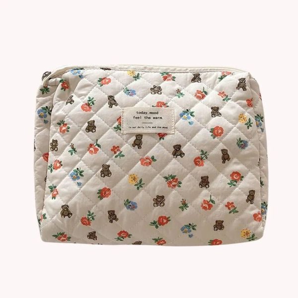 trousse de toilette ourson fleurs matelassée femme