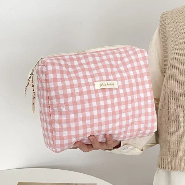 trousse de toilette rose carreaux matelassée femme