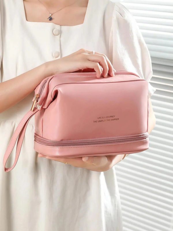 trousse de toilette rose en cuir femme