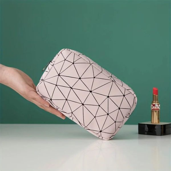 trousse de toilette rose motif géométrique avion femme