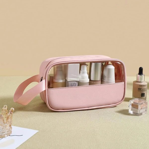 trousse de toilette rose transparente femme