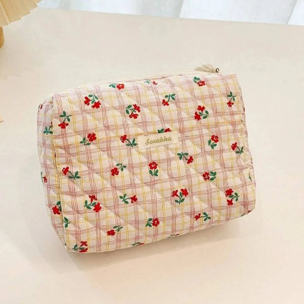 trousse de toilette rouge fleurs matelassée femme