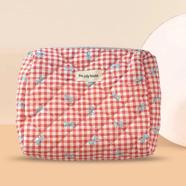 trousse de toilette rouge matelassée femme