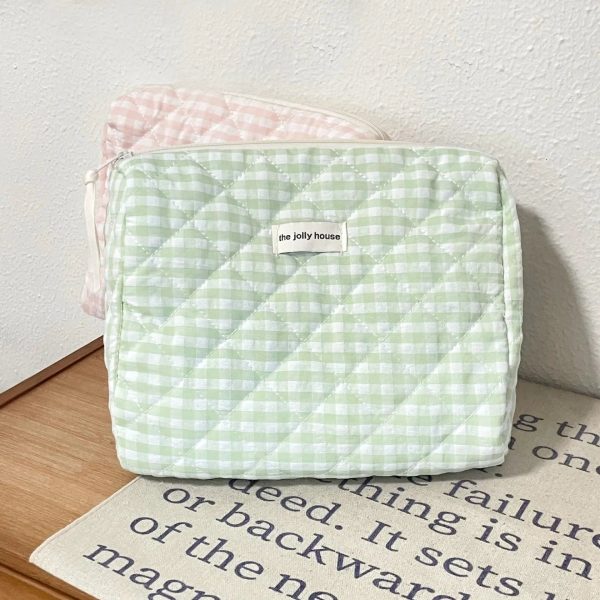 trousse de toilette verte matelassée carreaux femme