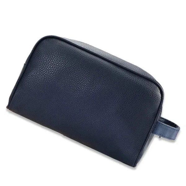 trousse de toilette bleue en cuir tendance homme