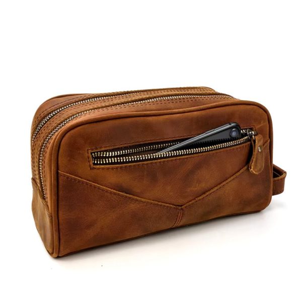 trousse de toilette en cuir marron