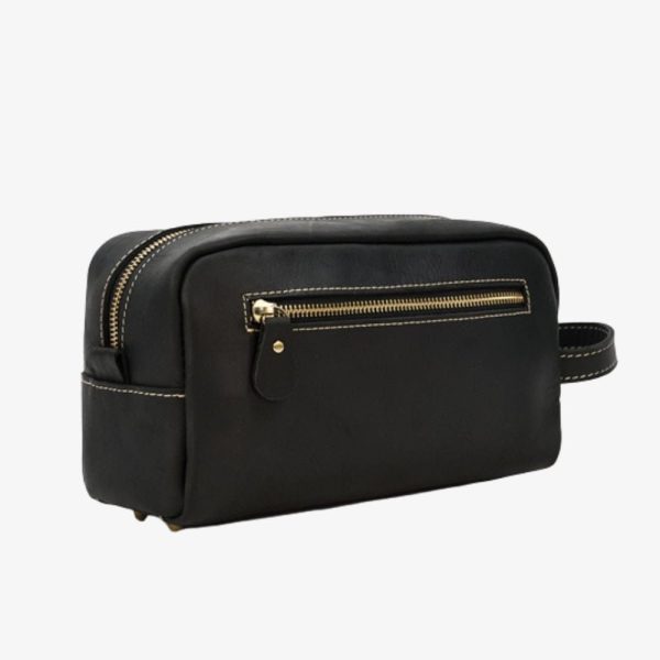 trousse de toilette homme en cuir noir