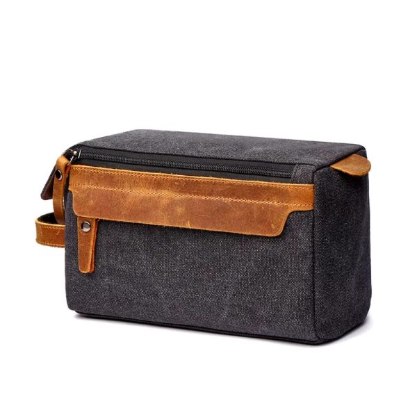 trousse de toilette homme en toile et cuir