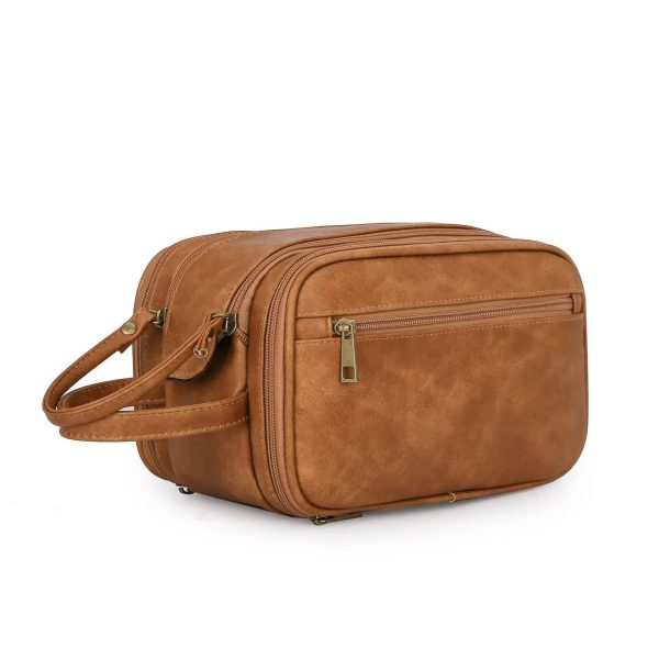 trousse de toilette marron en cuir homme