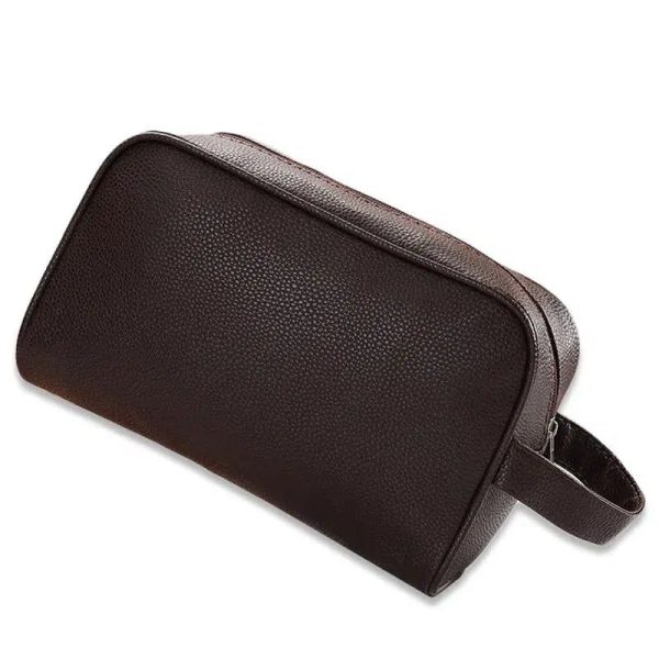 trousse de toilette marron en cuir tendance homme