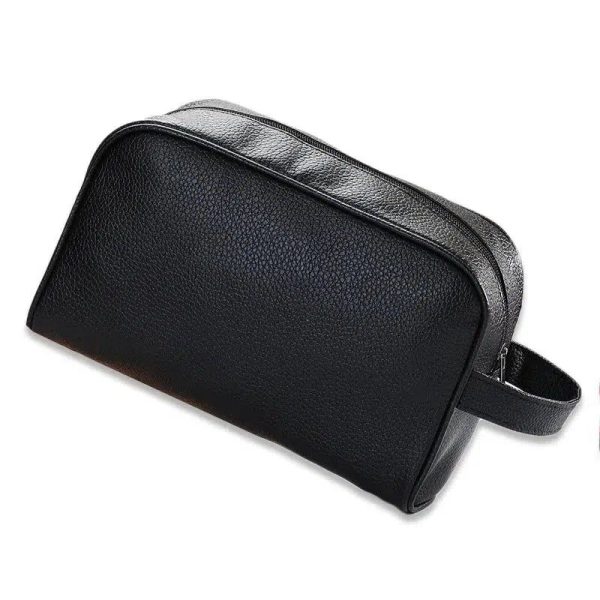 trousse de toilette noire en cuir tendance homme